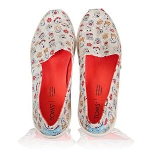 TOMS Women's Classic Alpargatas Shoes White Dog Floral Print Slip On Size 9.5
